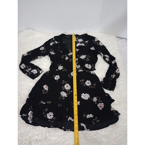 Womens Dress Size L American Rag Black Ruffled Floral-Print Peasant - Picture 3 of 11